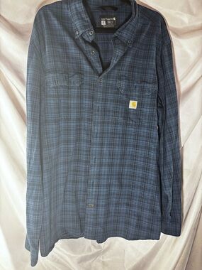 Carhartt Dark Blue Plaid Long-Sleeve Work Shirt